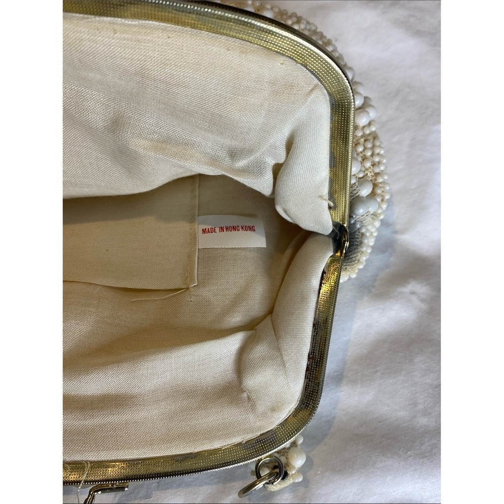 Vintage 1960s Ivory Beaded Bridal Evening Purse Likely Lucite Hong Kong - Picture 12 of 16